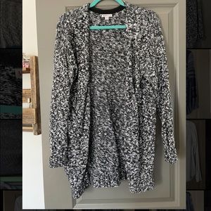 Black and white speckled knit cardigan